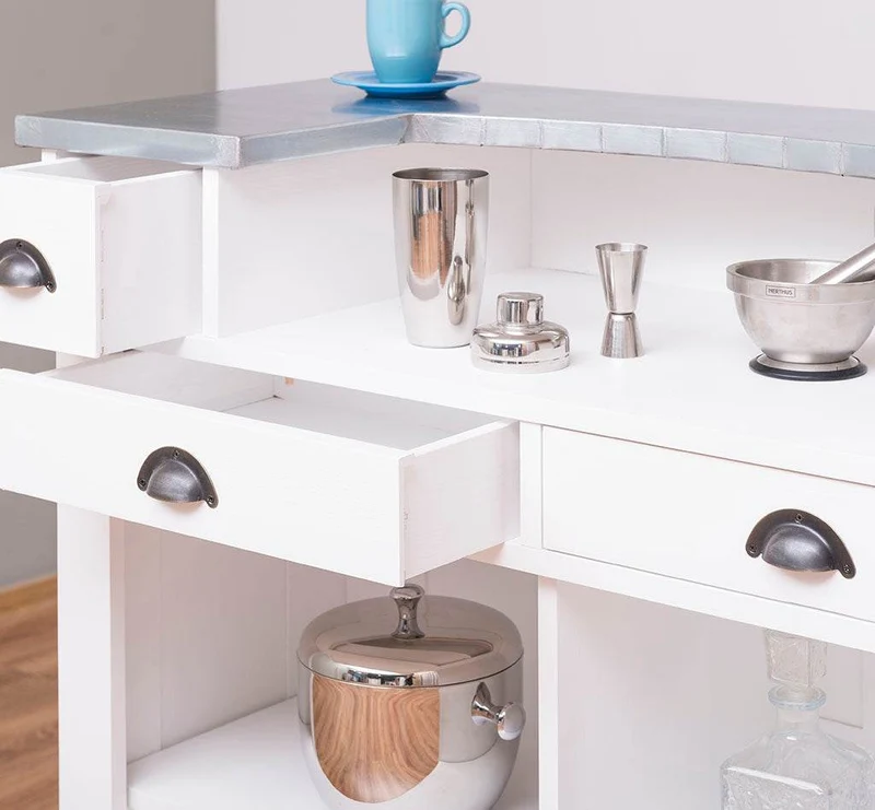 Bartresen | Empfangstheke aus Massivholz im Landhausstil mit Metalltresen - Zink
