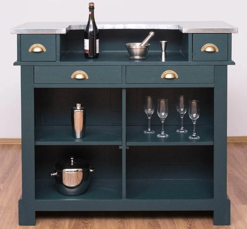 Bartresen | Empfangstheke aus Massivholz im Landhausstil mit Metalltresen - Zink
