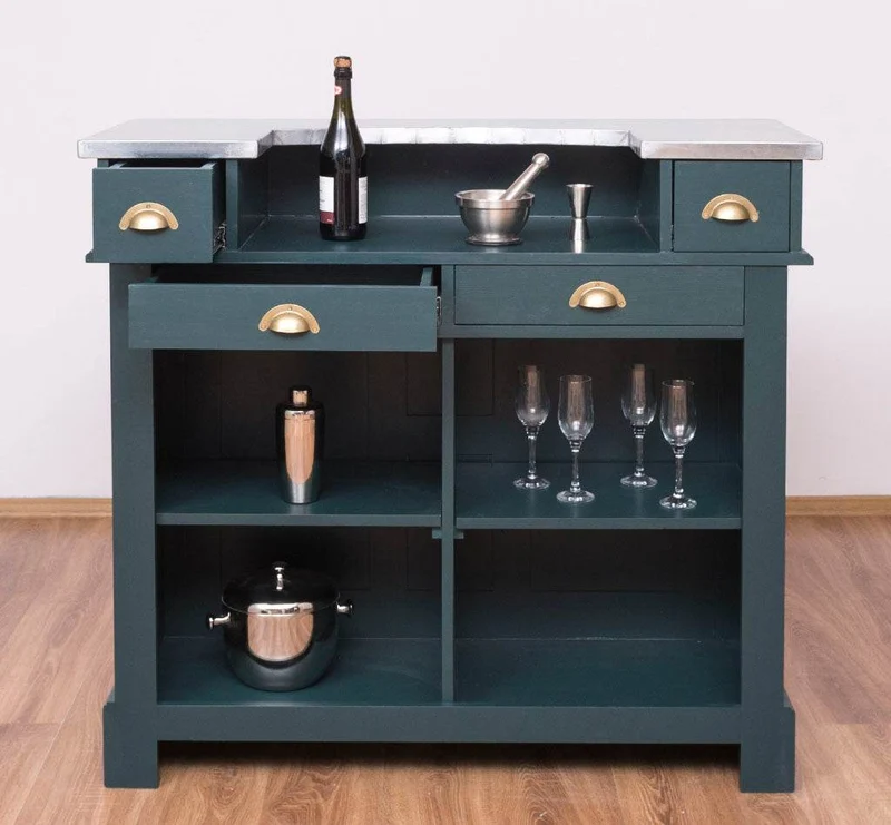 Bartresen | Empfangstheke aus Massivholz im Landhausstil mit Metalltresen - Zink