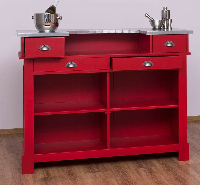 Bartresen | Empfangstheke aus Massivholz im Landhausstil mit Metalltresen - Zink