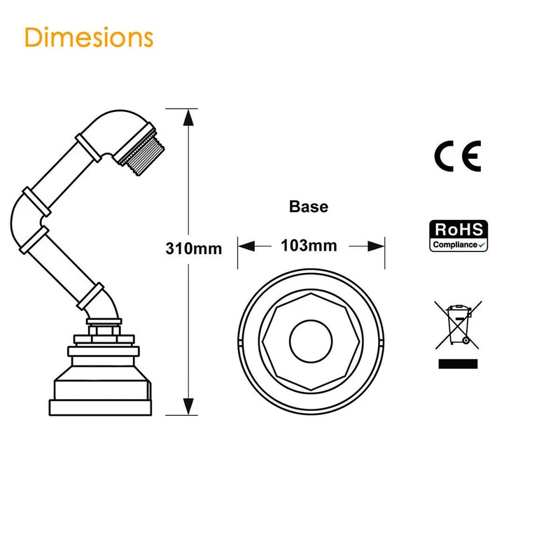 LEDSone Lampe de table Steampunk industrielle vintage avec abat-jour plat