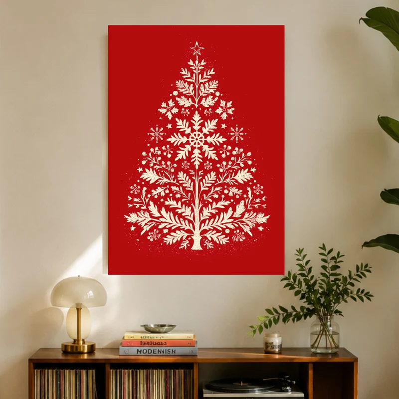 Weihnachtsbaum Retro Botanik Leinwand