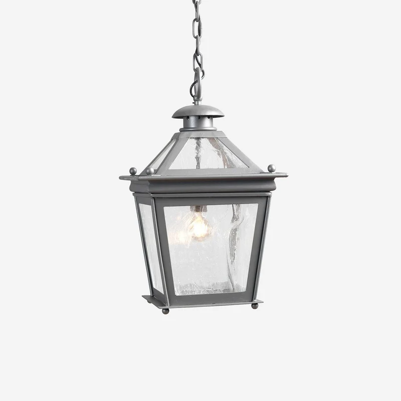 Casa Padrino Luxus Außen Hängeleuchte Laterne Grau B. 31 x H. 44 cm - Handgefertigte Laterne aus Schmiedeeisen - Luxus Kollektion - Edel & Prunkvoll