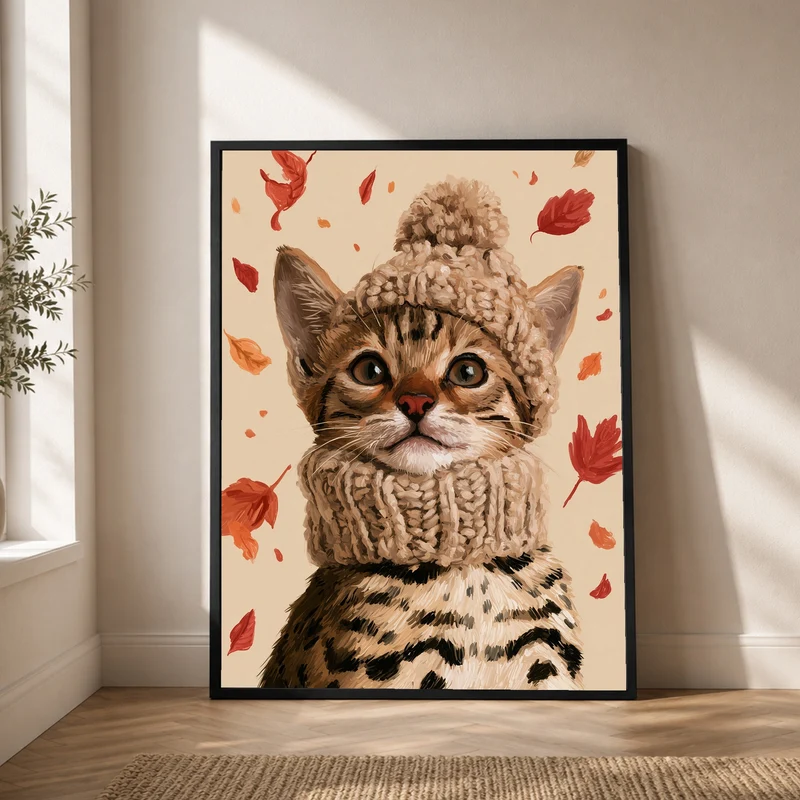 Kätzchen im Herbstwind Poster