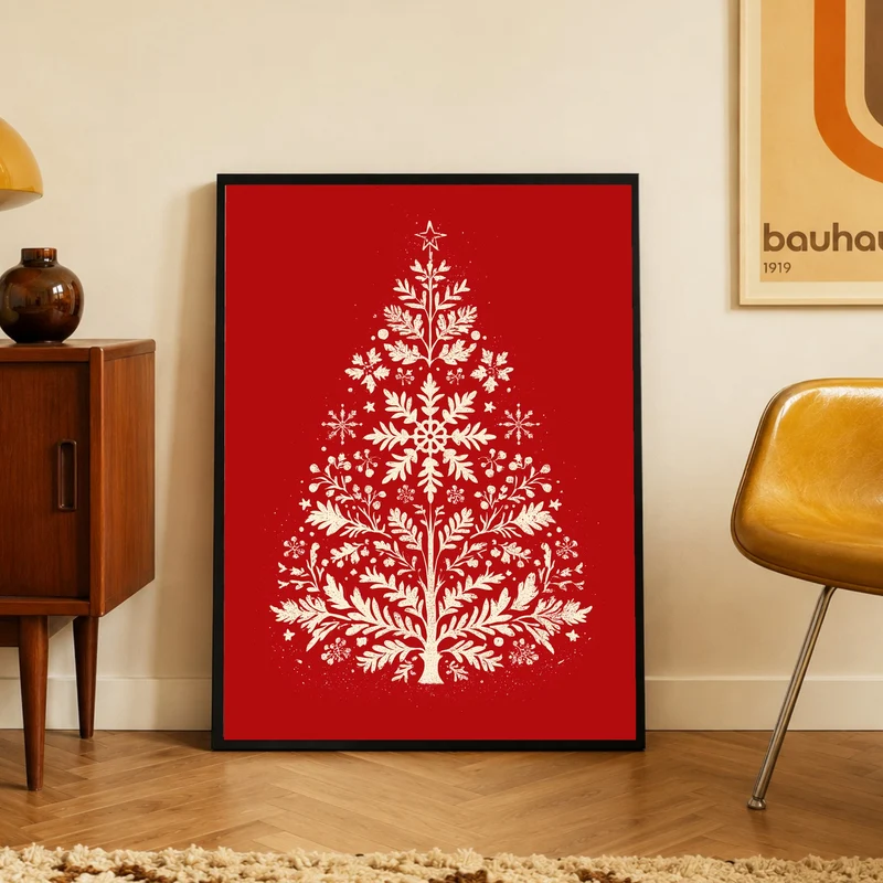 Weihnachtsbaum Retro Botanik Poster