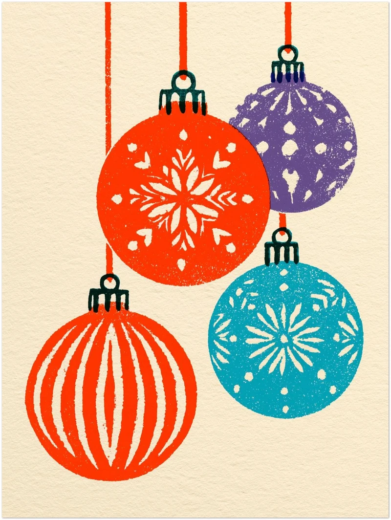Retro Weihnachtskugeln bunt Poster