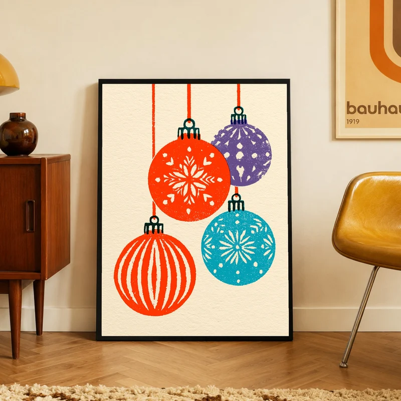 Retro Weihnachtskugeln bunt Poster