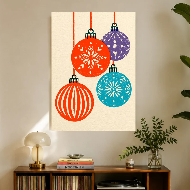 Retro Weihnachtskugeln bunt Poster
