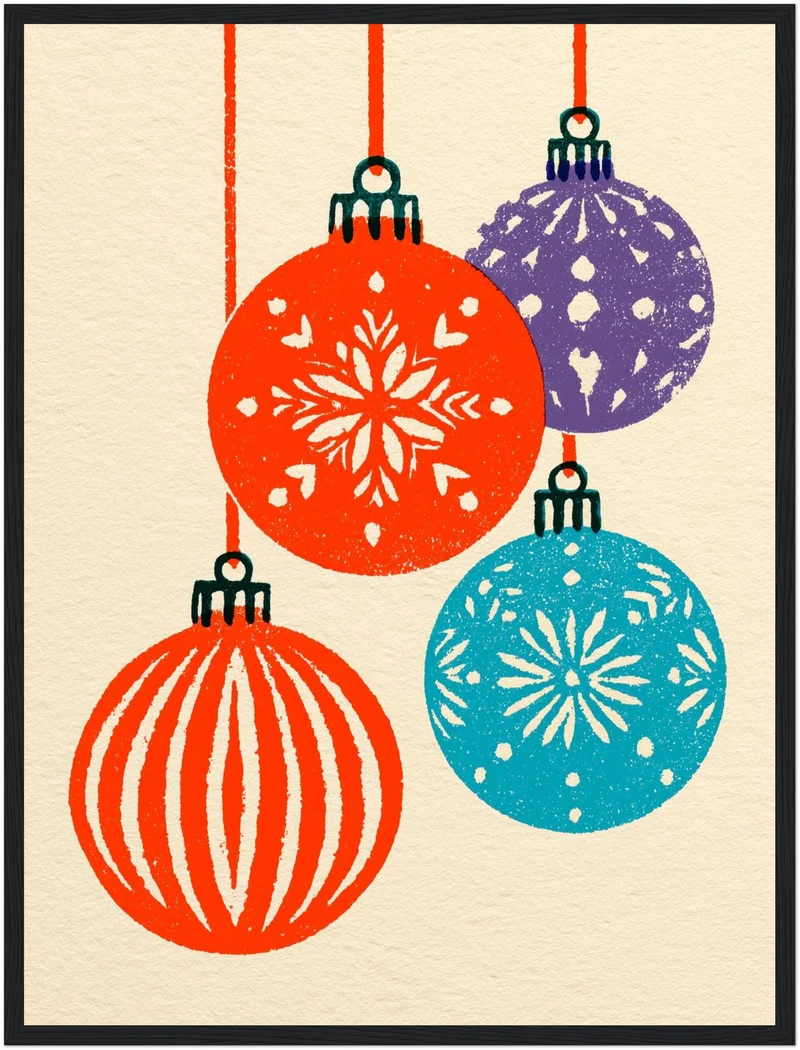 Retro Weihnachtskugeln bunt Poster
