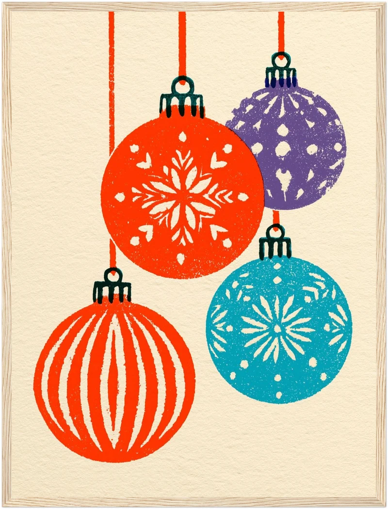 Retro Weihnachtskugeln bunt Poster