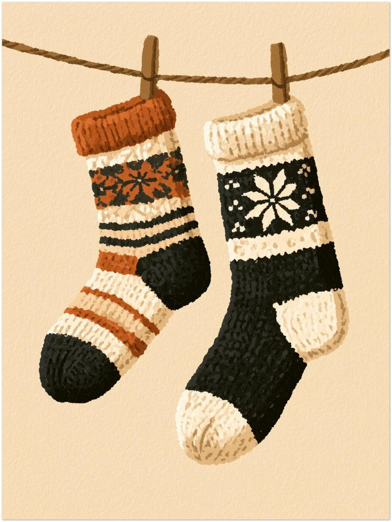 Winterliche Wollsocken Retro Leinwand
