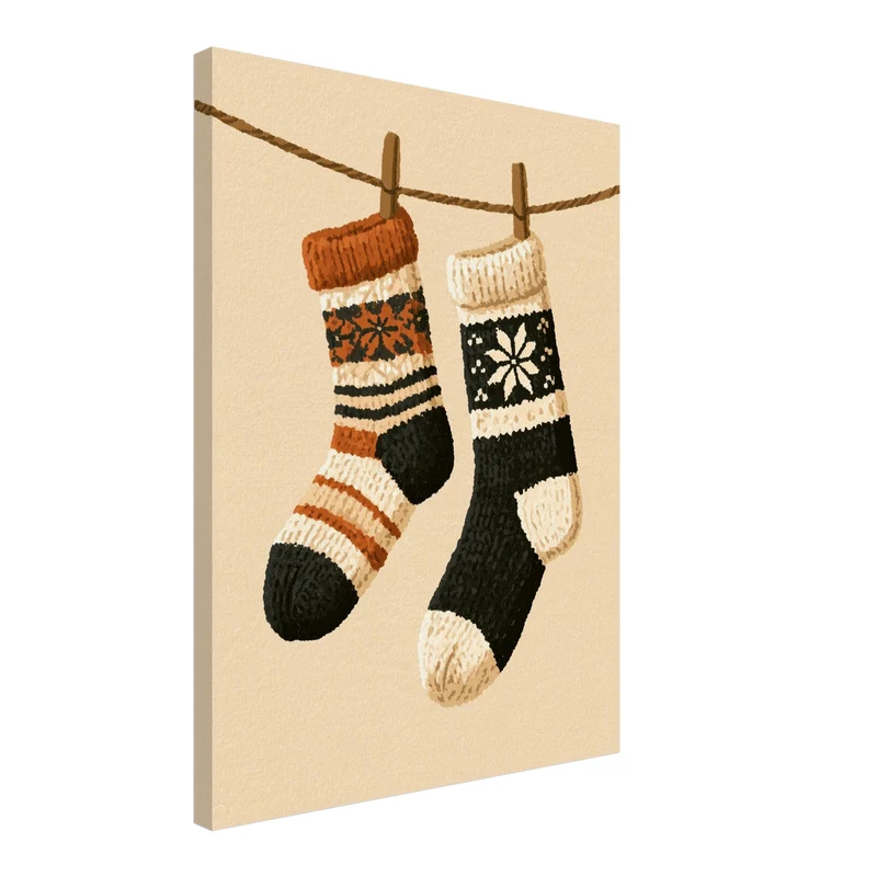 Winterliche Wollsocken Retro Leinwand
