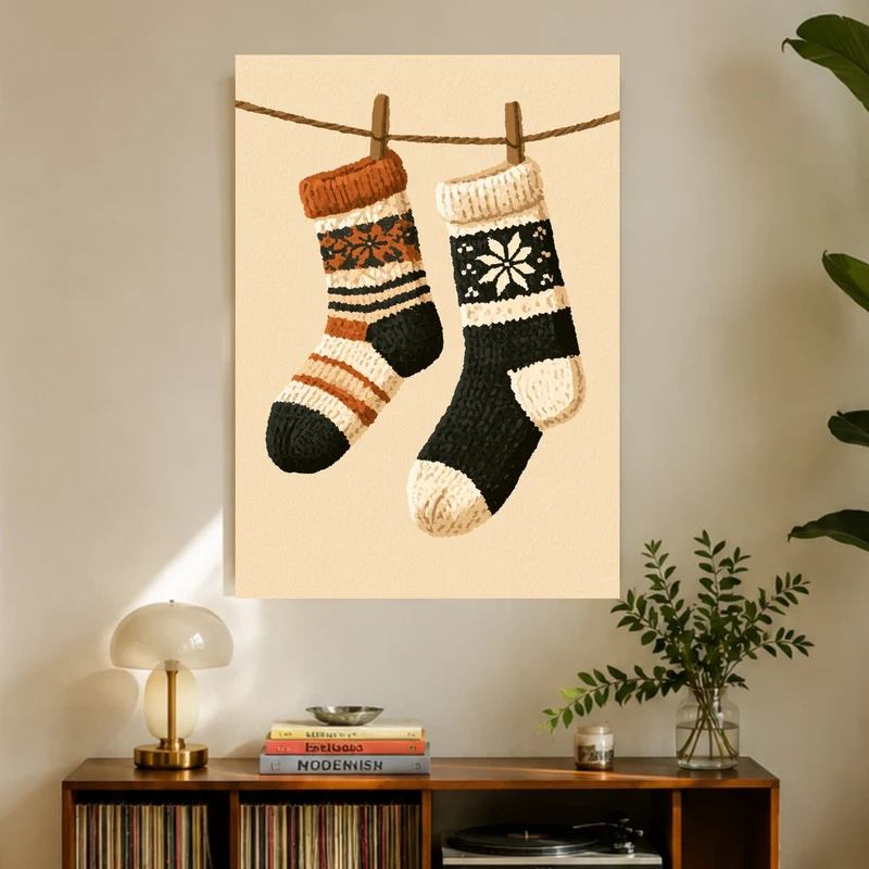 Winterliche Wollsocken Retro Leinwand