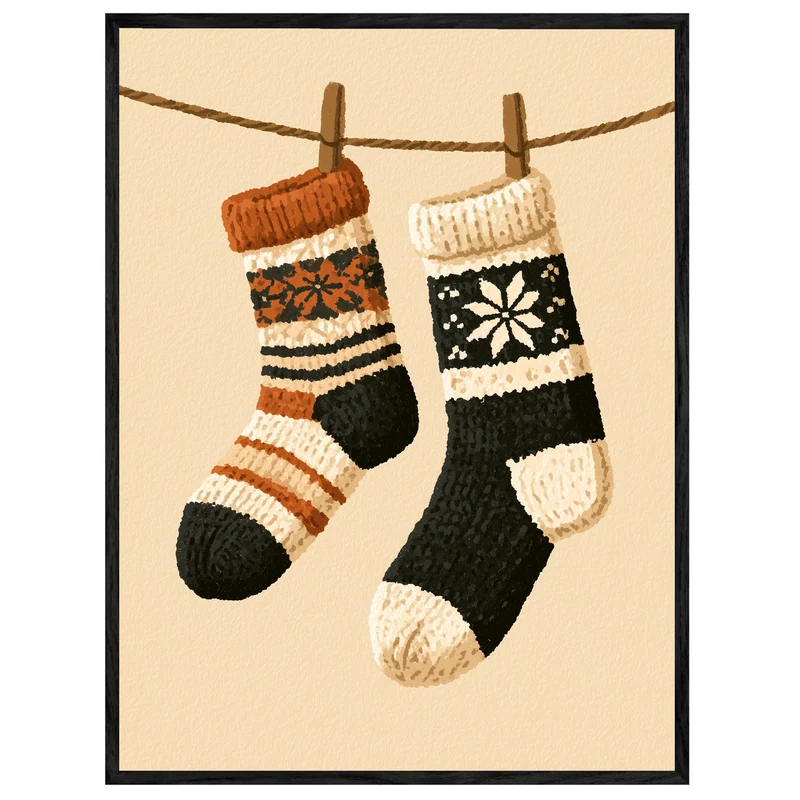 Winterliche Wollsocken Retro Leinwand