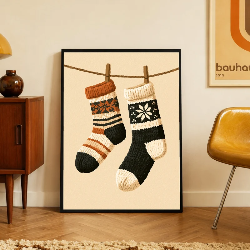 Winterliche Wollsocken Retro Poster