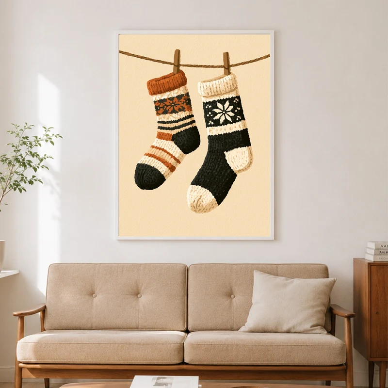 Winterliche Wollsocken Retro Poster