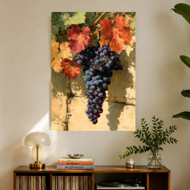 Herbstliche Weintrauben Retro Poster
