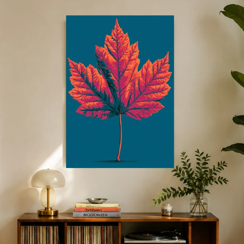 Ahornblatt im Retro-Glanz Poster