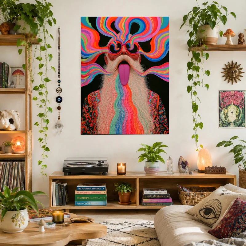 Psychedelischer Alter mit Bart Leinwand