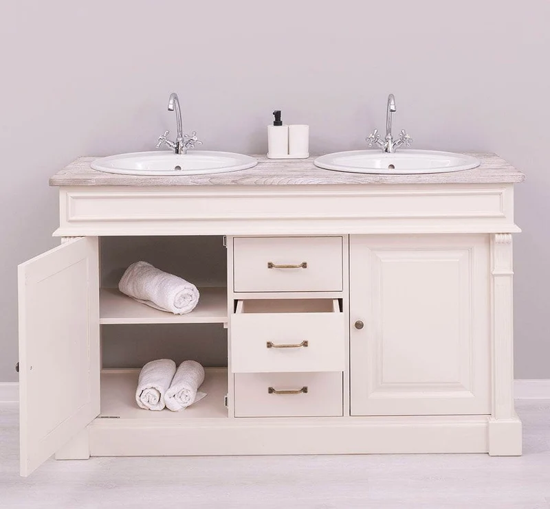 Doppelwaschtisch mit Unterschrank - Waschbeckenunterschrank aus Massivholz