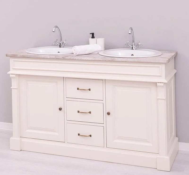 Doppelwaschtisch mit Unterschrank - Waschbeckenunterschrank aus Massivholz