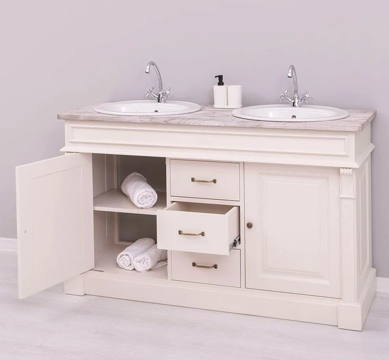 Doppelwaschtisch mit Unterschrank - Waschbeckenunterschrank aus Massivholz