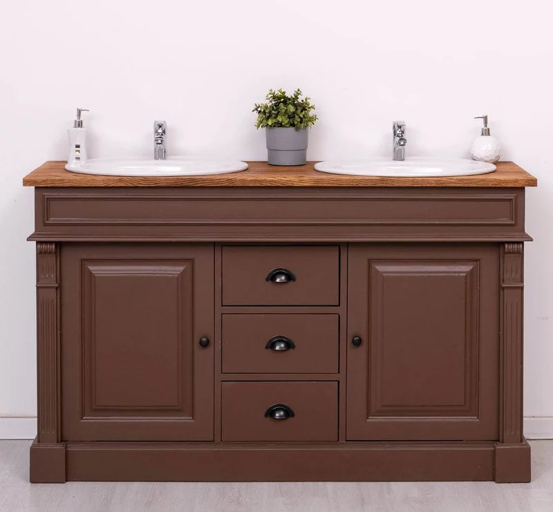 Doppelwaschtisch mit Unterschrank - Waschbeckenunterschrank aus Massivholz