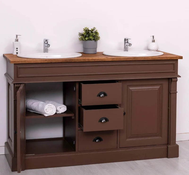 Doppelwaschtisch mit Unterschrank - Waschbeckenunterschrank aus Massivholz