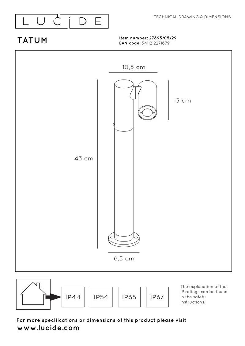 LED-Pollerleuchte Tatum schwenkbar IP65 43cm Warmweiß