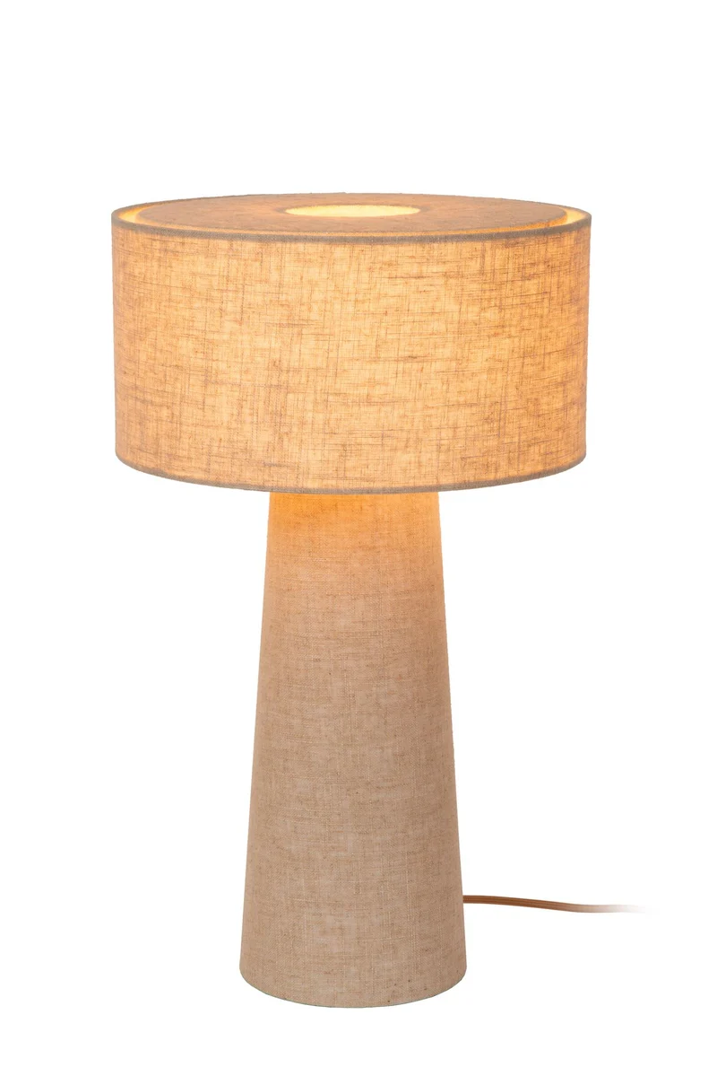 Tischleuchte Leeroy 1-flammig mit Leinenschirm Taupe 30cm