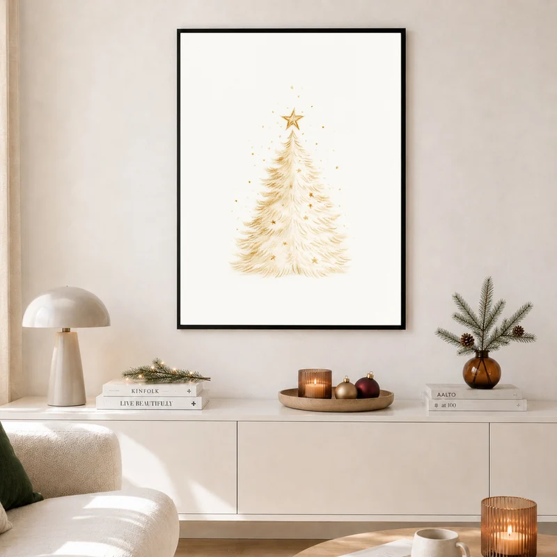 Goldener Weihnachtsbaum im Schnee Poster