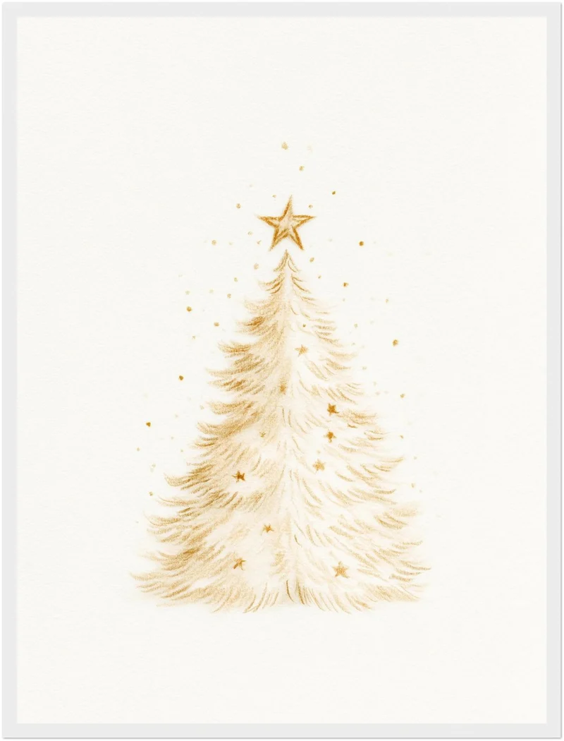 Goldener Weihnachtsbaum im Schnee Poster