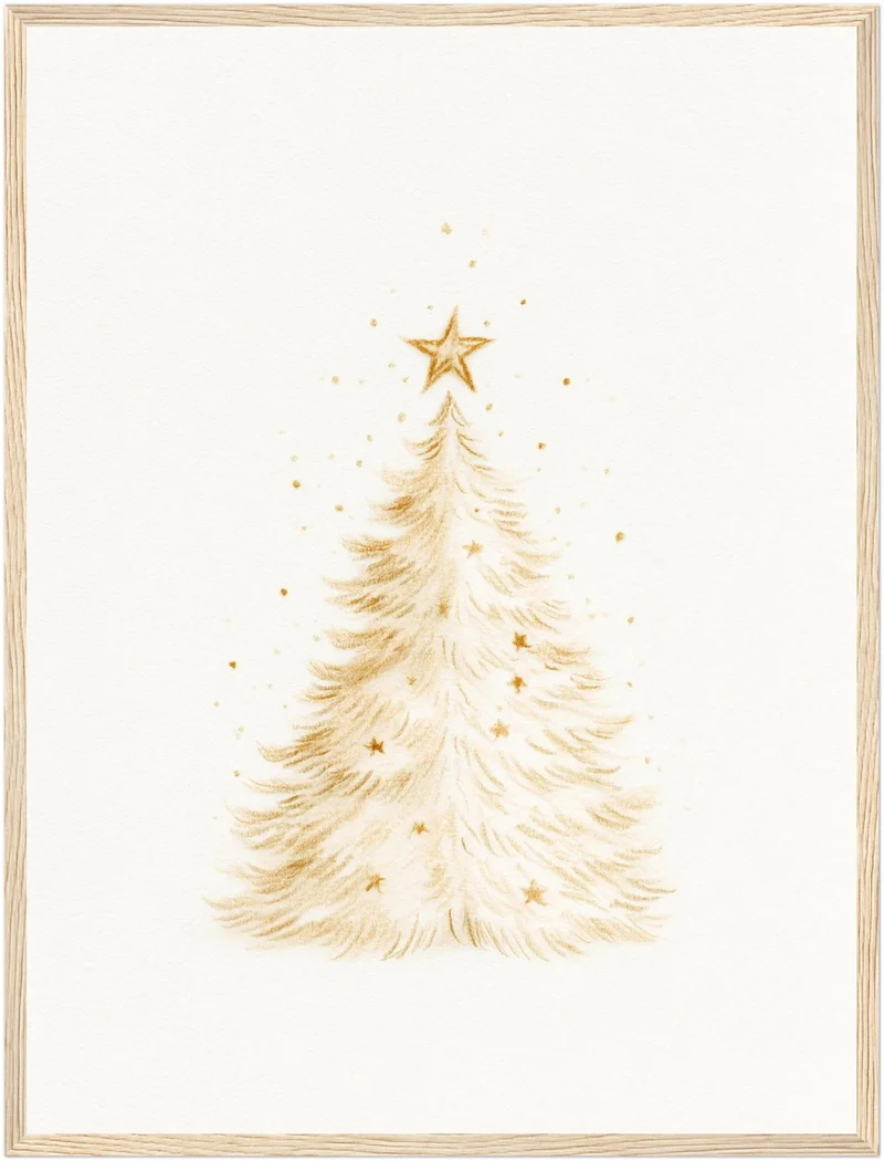 Goldener Weihnachtsbaum im Schnee Poster