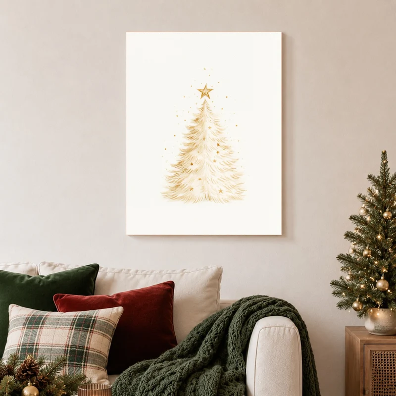 Goldener Weihnachtsbaum im Schnee Poster
