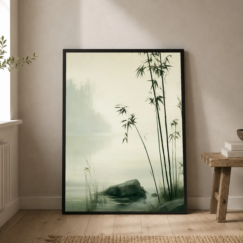 Bambus im Morgennebel Poster