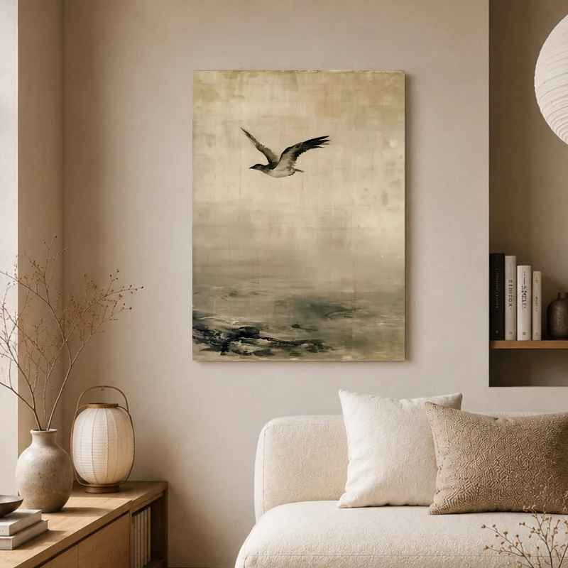 Möwe über stilles Wasser Leinwand