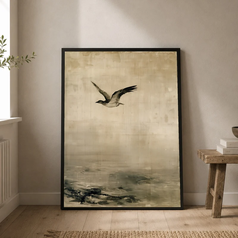 Möwe über stilles Wasser Poster
