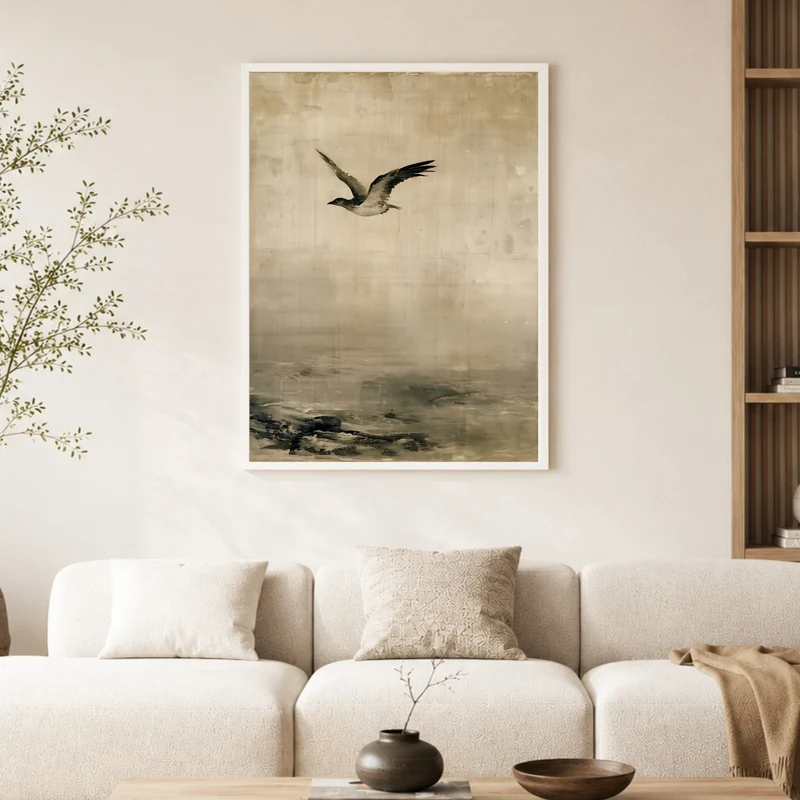 Möwe über stilles Wasser Poster