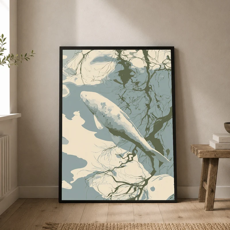 Weißer Koi im Spiegelbad Poster