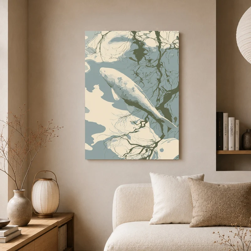 Weißer Koi im Spiegelbad Poster