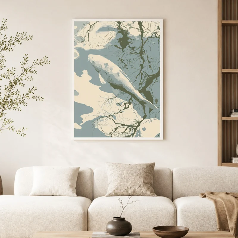 Weißer Koi im Spiegelbad Poster