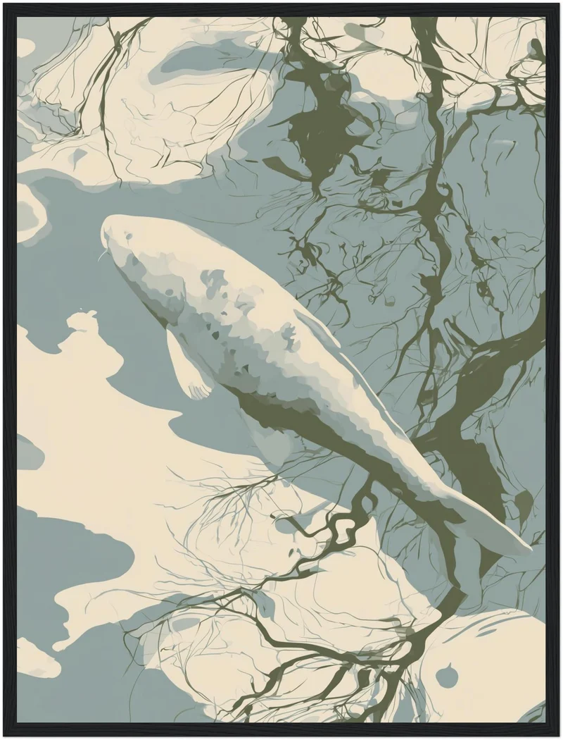 Weißer Koi im Spiegelbad Poster