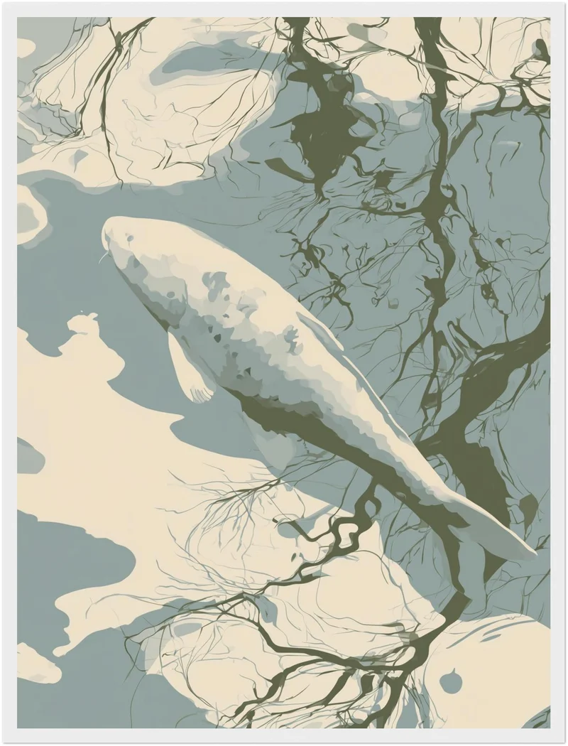 Weißer Koi im Spiegelbad Poster