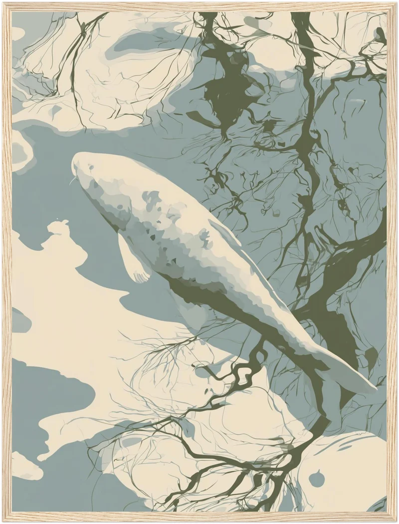 Weißer Koi im Spiegelbad Poster