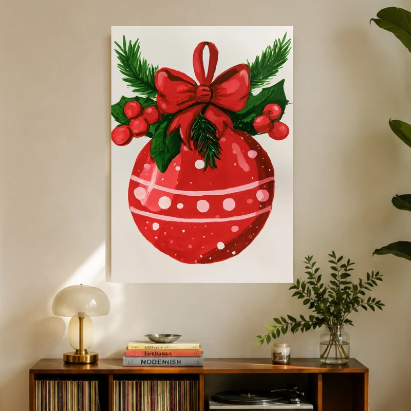 Roter Weihnachtsball Retro Leinwand
