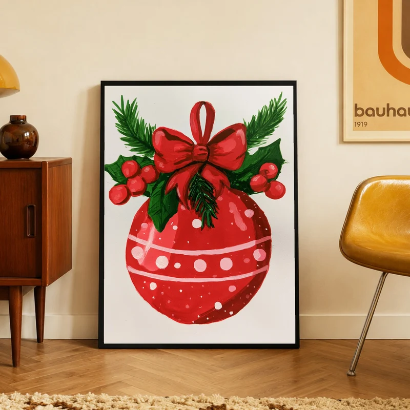Roter Weihnachtsball Retro Poster