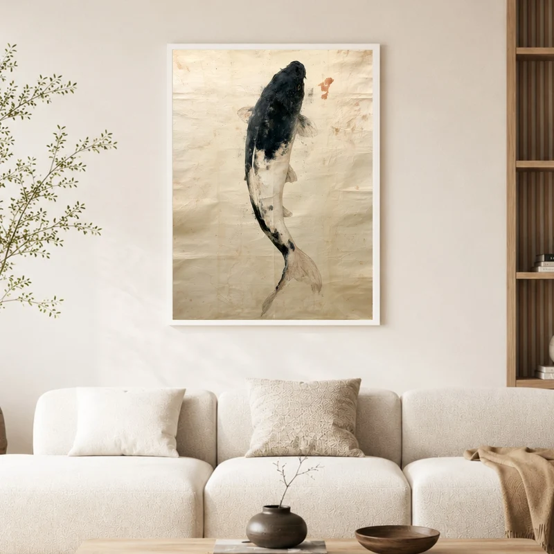 Schwarzer Koi im Fluss Poster