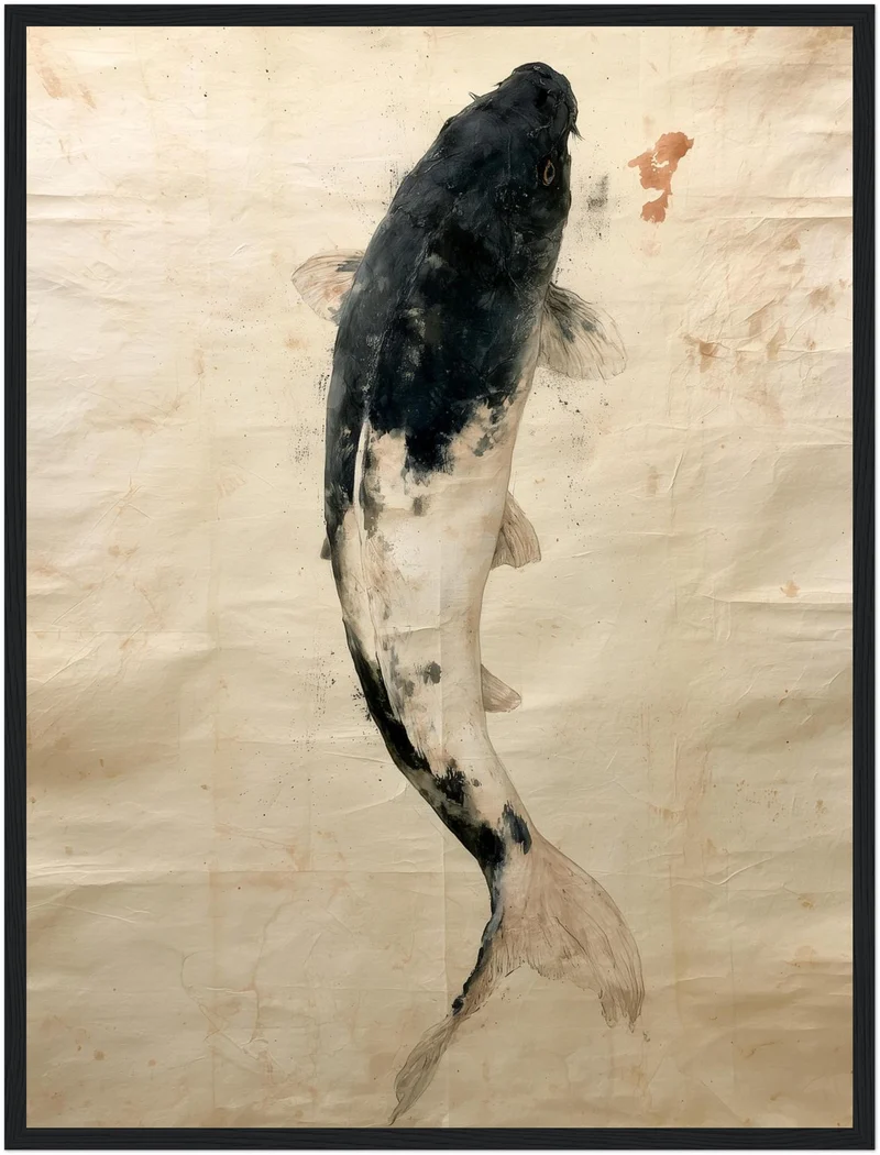 Schwarzer Koi im Fluss Poster