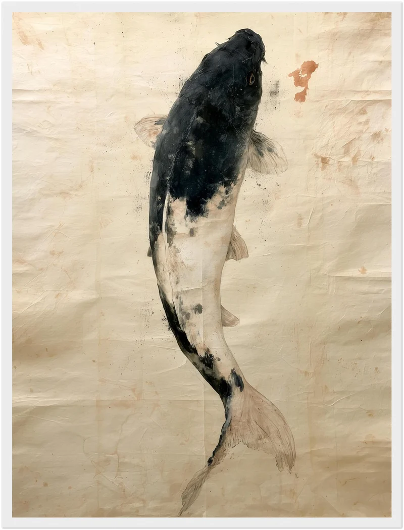 Schwarzer Koi im Fluss Poster