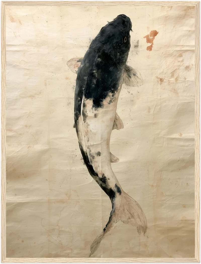 Schwarzer Koi im Fluss Poster